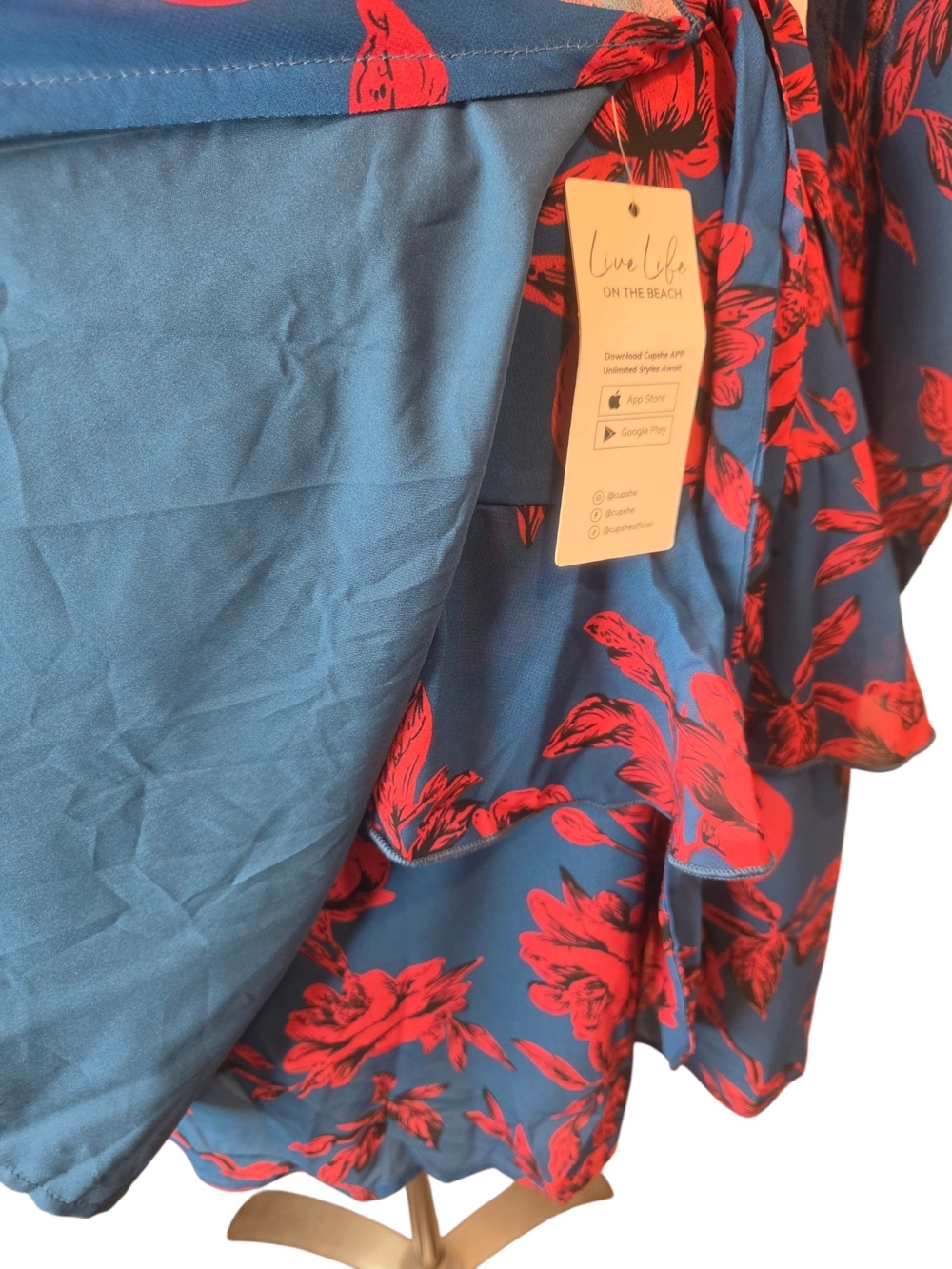 Cupshe Stunning Blue Hot Red Floral Print True Wrap Dress Size Women's Large - Picture 8 of 13